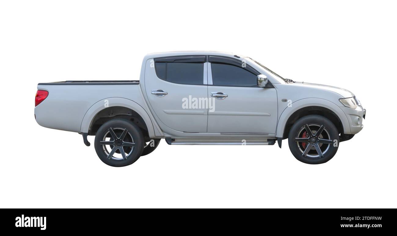 White luxurious pickup truck is isolated on white background with clipping path. Stock Photo