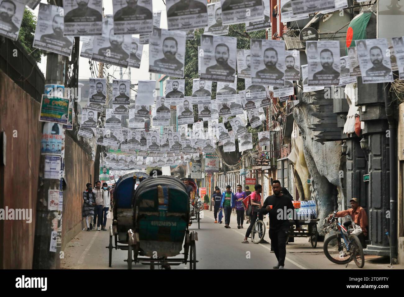 Dhaka, Bangladesh - December 18, 2023: The campaign for the National Parliament election has started in Bangladesh today. Posters have been put up in Stock Photo