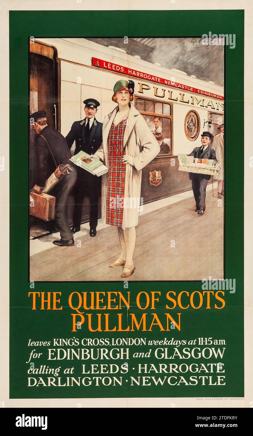 Queen of Scots Pullman (Pullman, 1930s). British Travel Poster - Septimus Edwin Scott Artwork Stock Photo