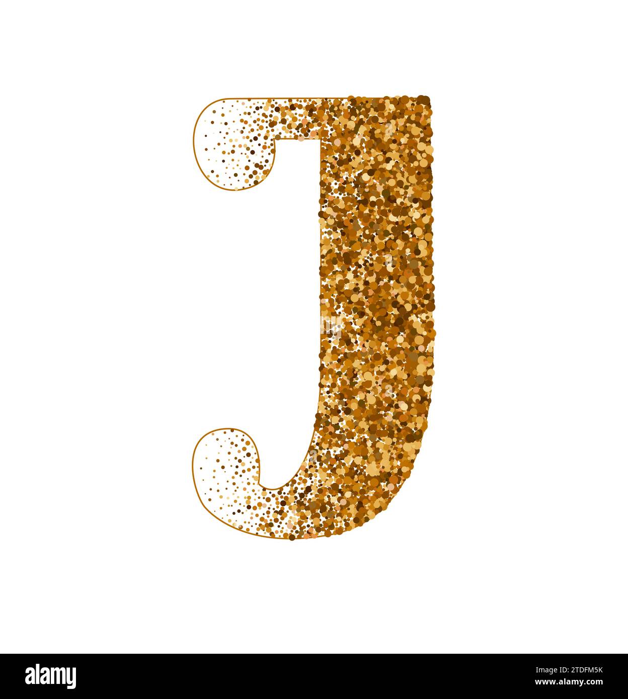 Letter J of Latin alphabet decorated with sand effect stipple texture vector illustration, round confetti dots grunge pattern, speckled chaotic particles, geometric image, golden chaotic dots abc Stock Vector