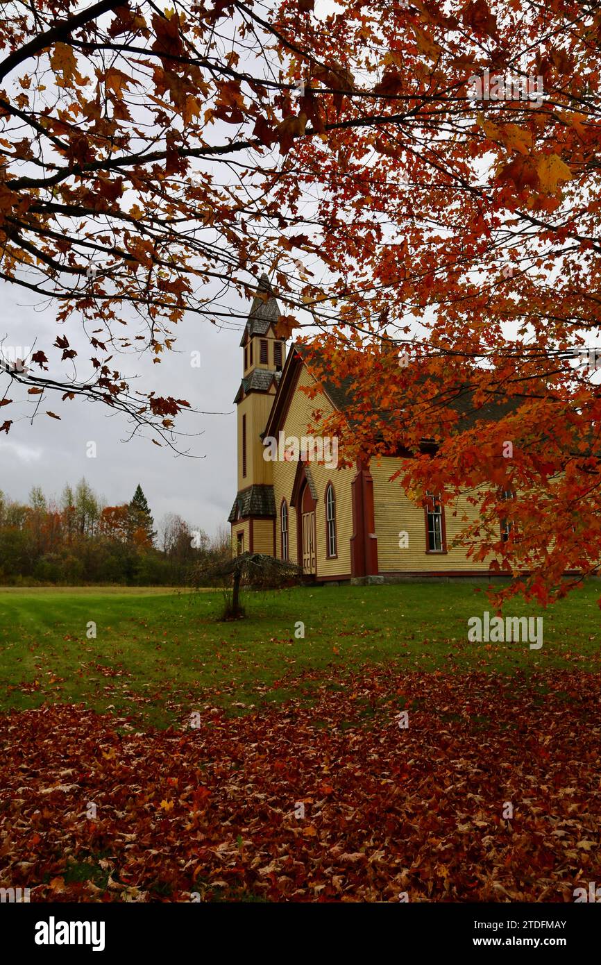 Church in Fall leaves Stock Photo