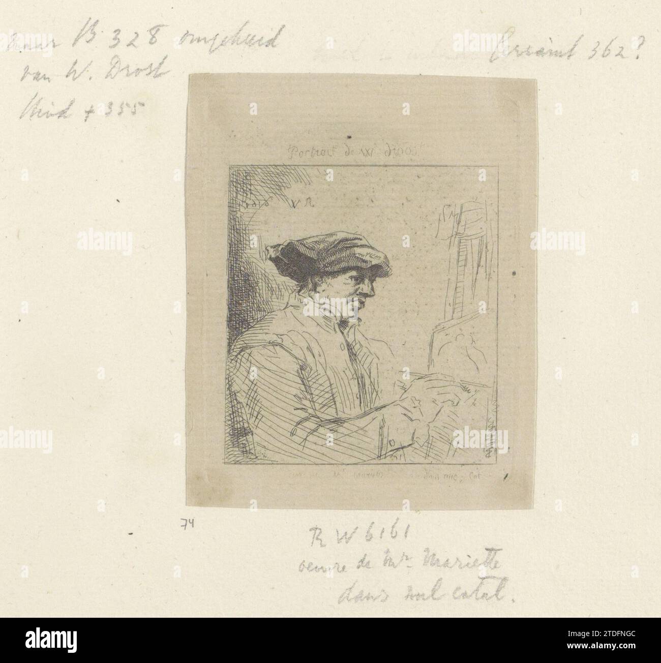 Self portrait of Willem Drost for the donkey, Anonymous, Willem Drost