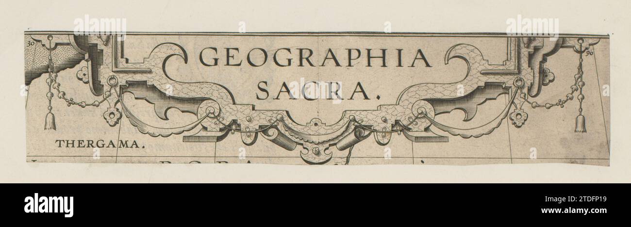 Rectangular cartouche with garlands, 1601 Half rectangular cartouche with garlands. It is a fragment of a map of the old world. The print is part of an album. Antwerp paper engraving Half rectangular cartouche with garlands. It is a fragment of a map of the old world. The print is part of an album. Antwerp paper engraving Stock Photo