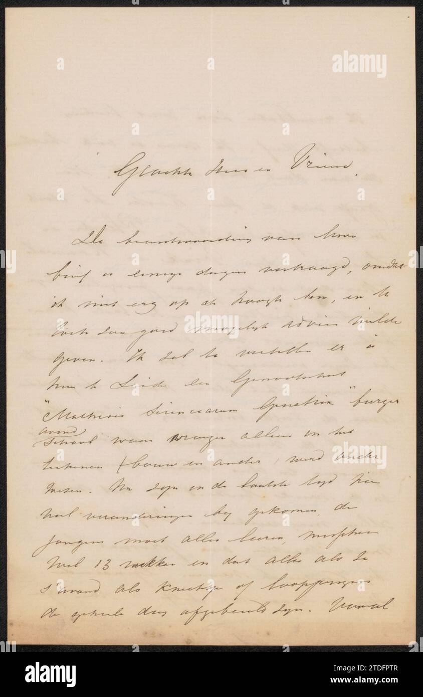 BRIEF AAN PAS ENGIEBE, ALEANAINER HUGGER HAGO BACK FREFF, 1879   paper. ink writing (processes) / pen   paper. ink writing (processes) / pen Stock Photo