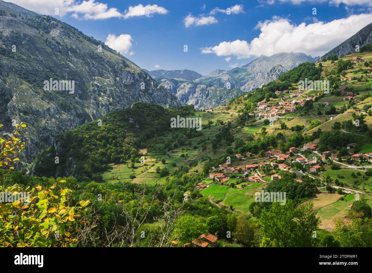 View of Linares y Navedo villages in the Peñarrubia valley (Cantabria) Stock Photo