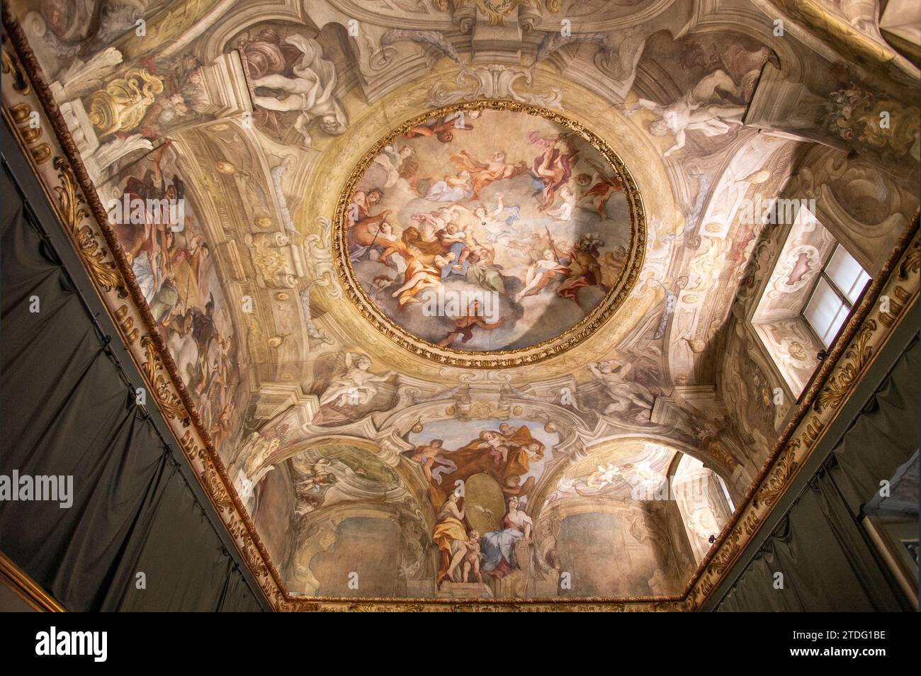 Italy Piedmont Turin Palazzo Carignano - Midnight Apartment Frescoed Ceiling Stock Photo