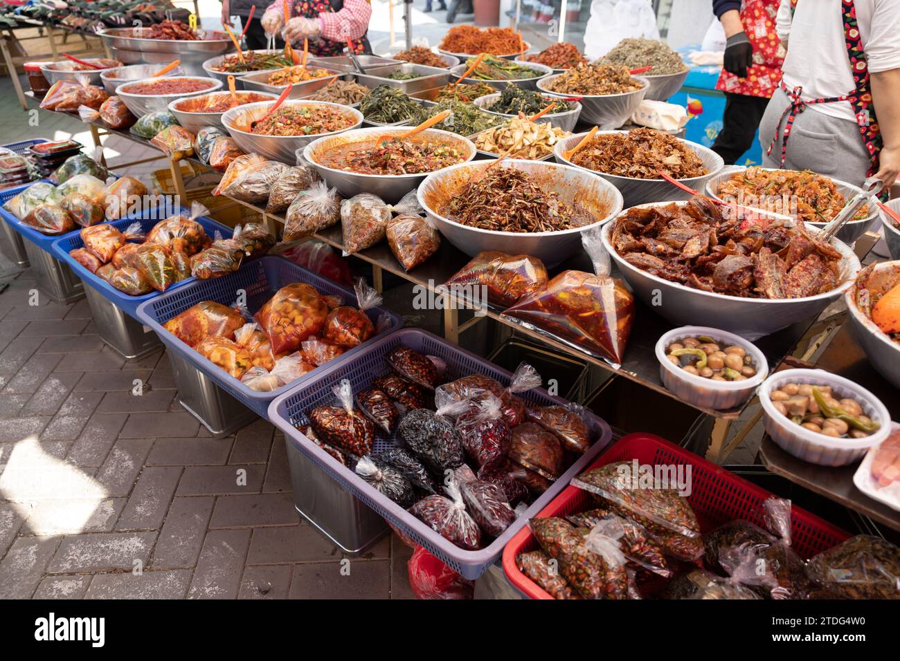 Side dishes on display at a side dish shop in a traditional market in