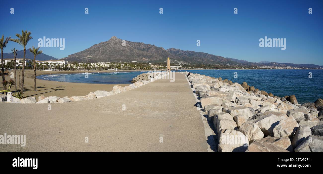 Puerto Ban s Beach Marbella With La Concha Mountain Behind From Pier puerto-ban-s-beach-marbella-with-la-concha-mountain-behind-from-pier
