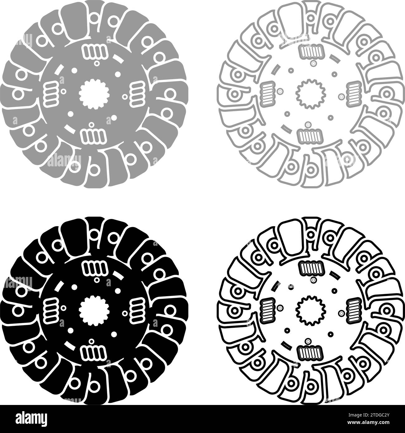 Car clutch disk cover cohesion transmission auto part plate kit repair service set icon grey black color vector illustration image simple solid fill Stock Vector