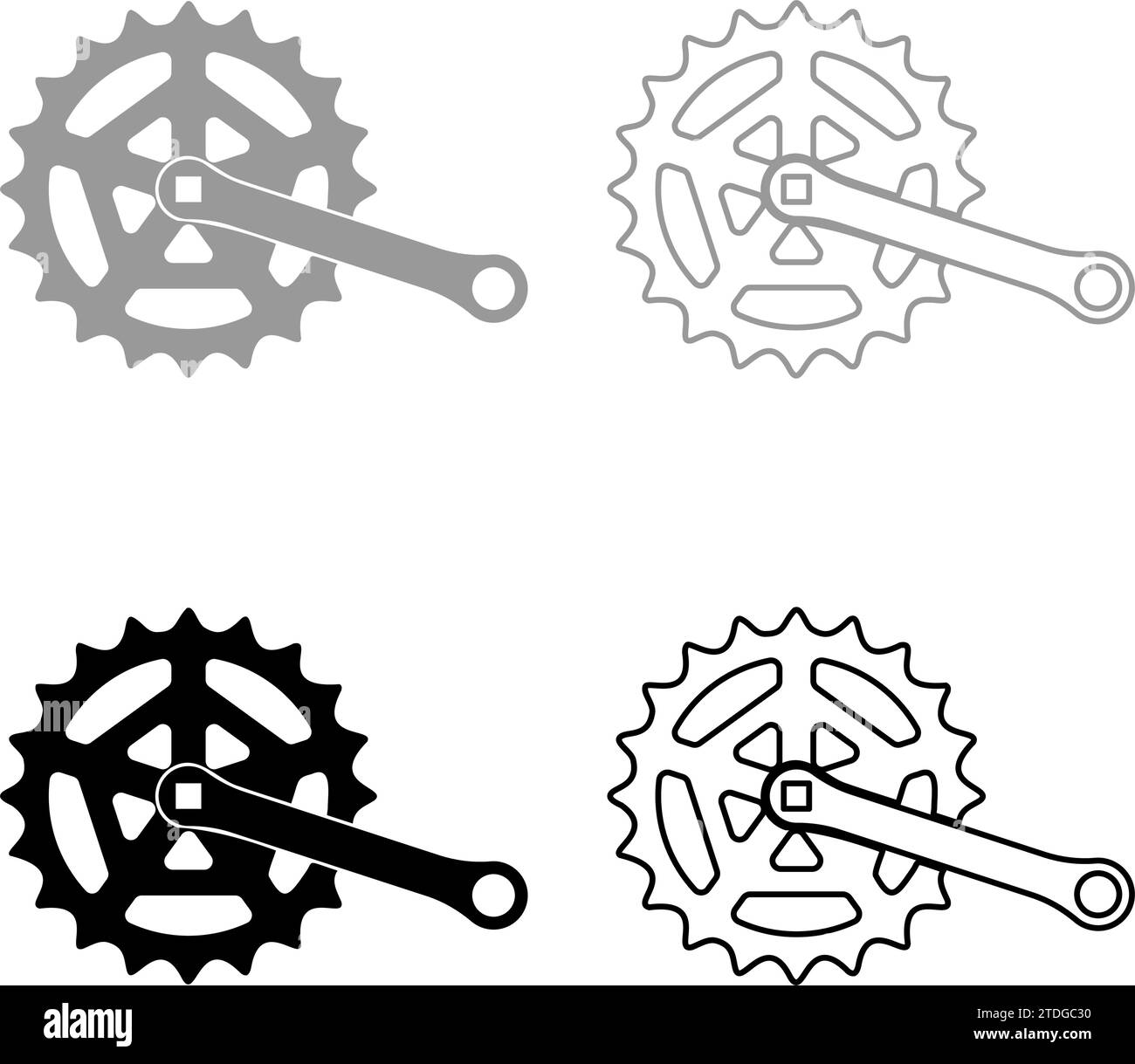 Crankset cogwheel sprocket crank length with gear for bicycle cassette system bike set icon grey black color vector illustration image simple solid Stock Vector