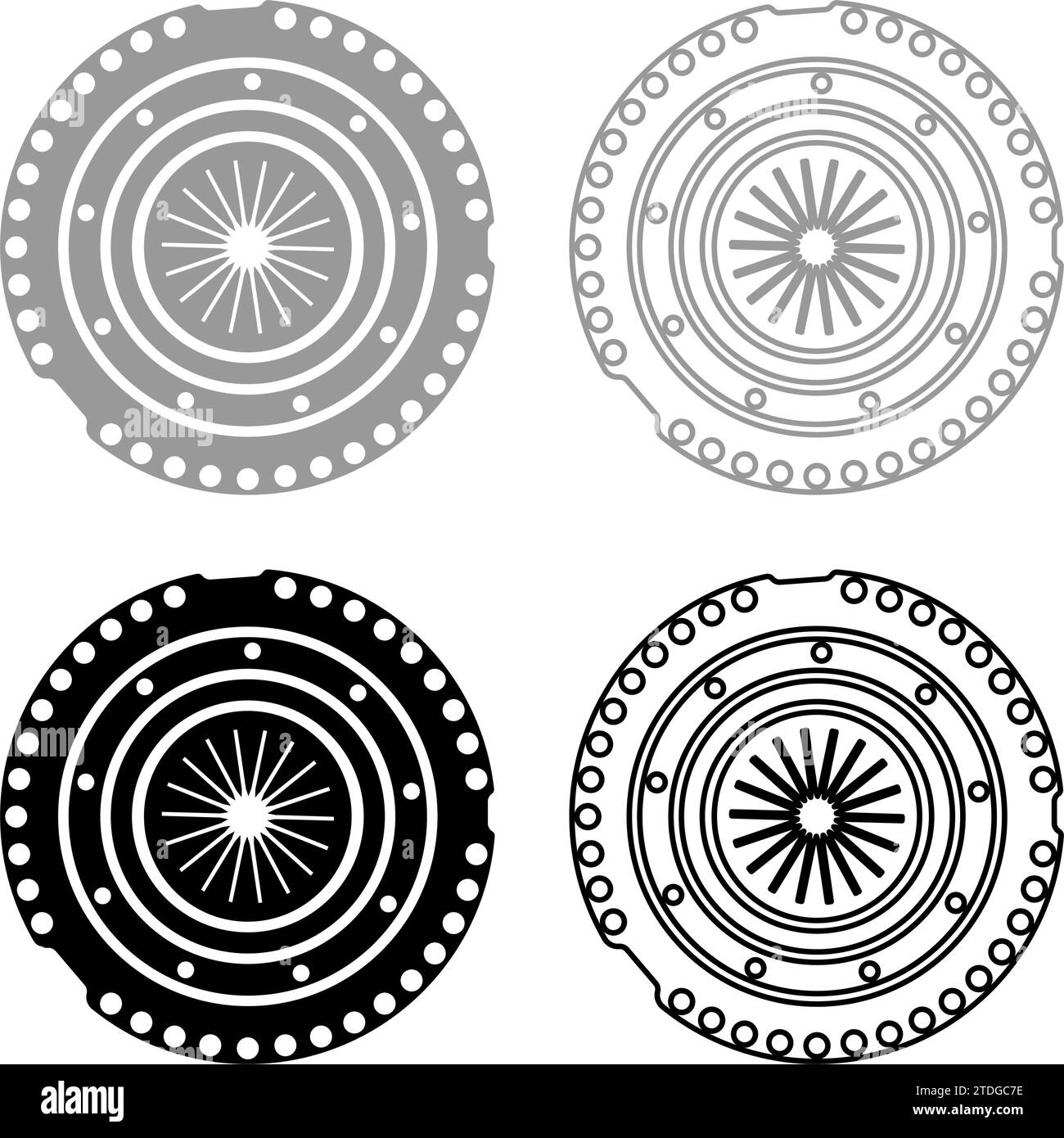 Car clutch basket cover cohesion transmission auto part plate kit repair service set icon grey black color vector illustration image simple solid Stock Vector