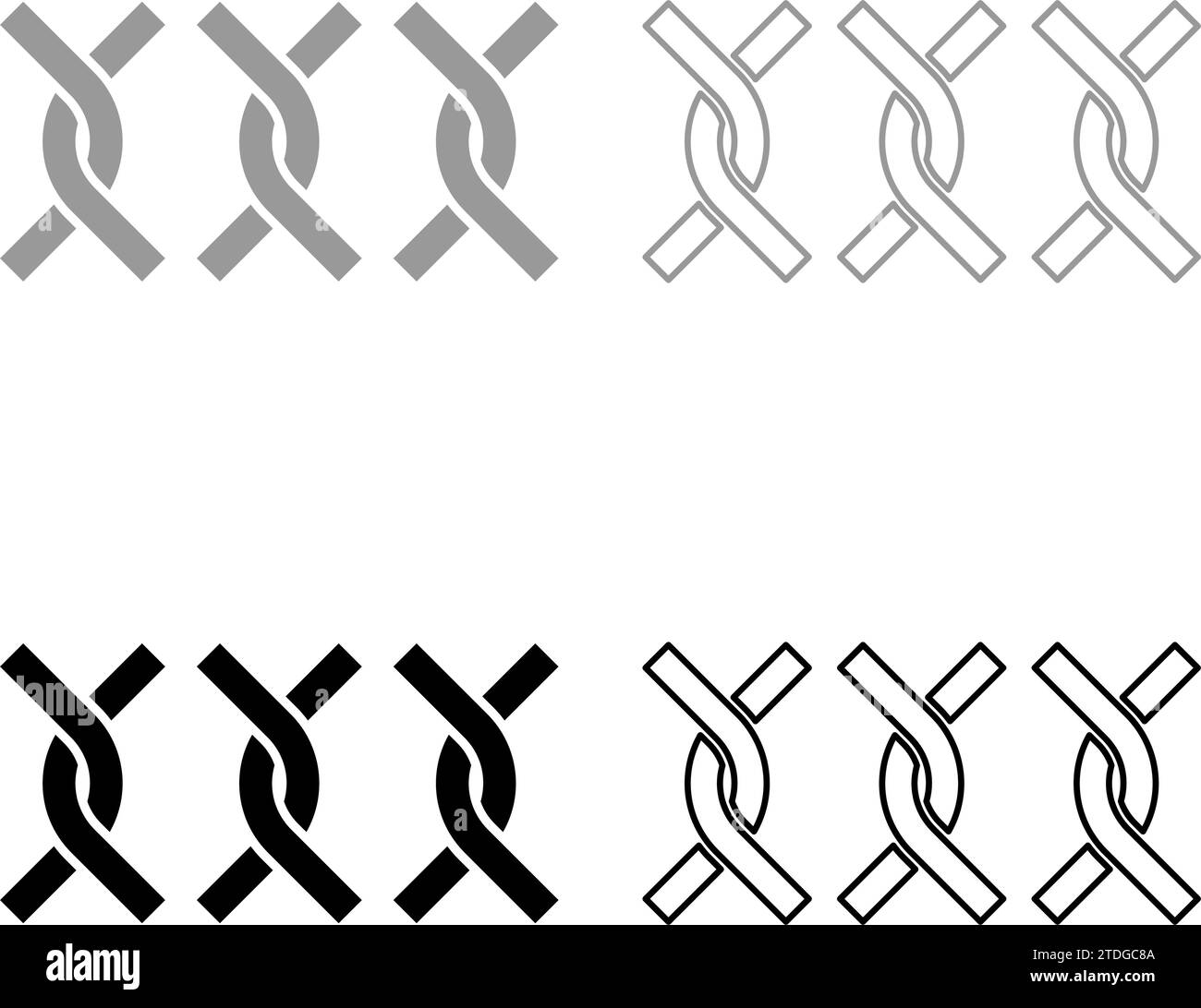 Chain fence twisted wire set icon grey black color vector illustration image simple solid fill outline contour line thin flat style Stock Vector