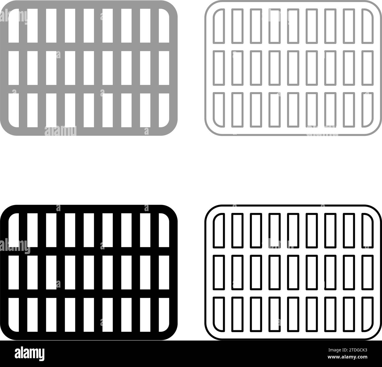 Grating grate lattice trellis net mesh BBQ grill grilling surface rectangle shape roundness set icon grey black color vector illustration image Stock Vector
