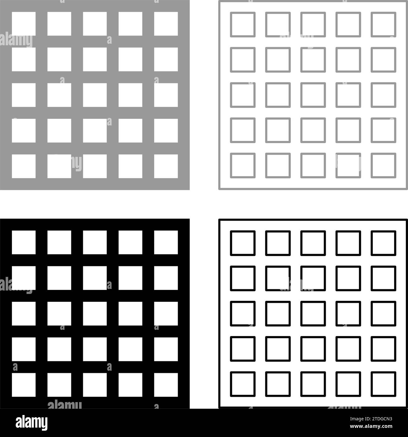 Grating grate lattice trellis net mesh BBQ grill grilling surface square shape set icon grey black color vector illustration image simple solid fill Stock Vector