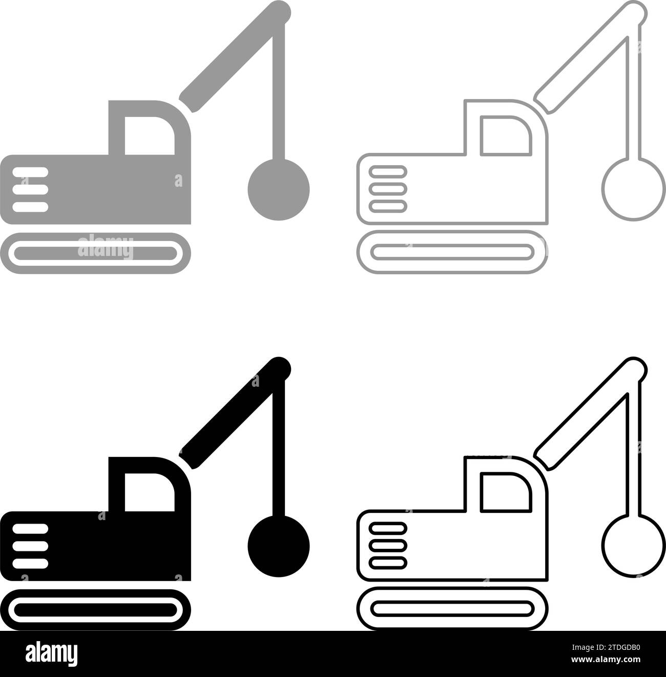 Sloopkraan building machine demolish wrecking ball crane truck set icon grey black color vector illustration image simple solid fill outline contour Stock Vector