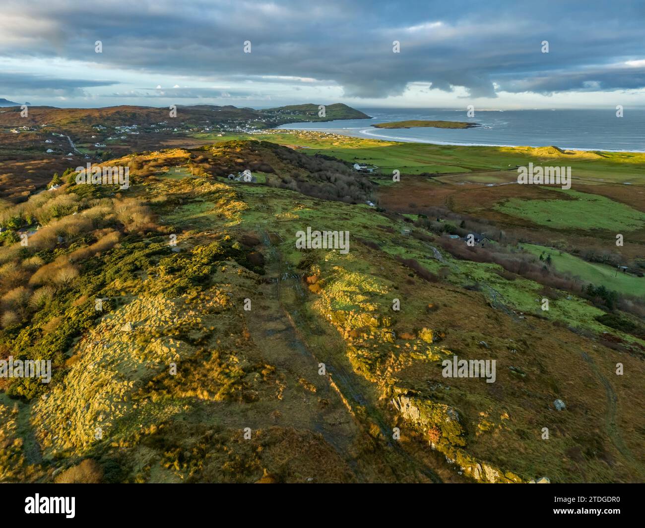 Aerial view of Castlegoland hill by Portnoo County Donegal, Ireland