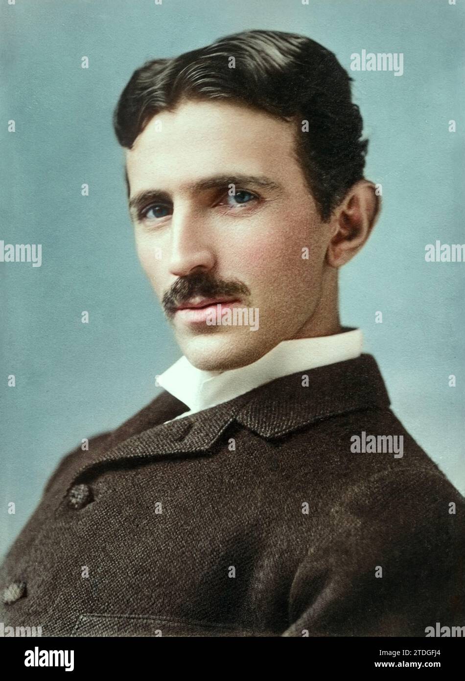 A photograph image of Nikola Tesla at age 34.. Year. Ca. 1890. By Bain News Service, publisher. Stock Photo