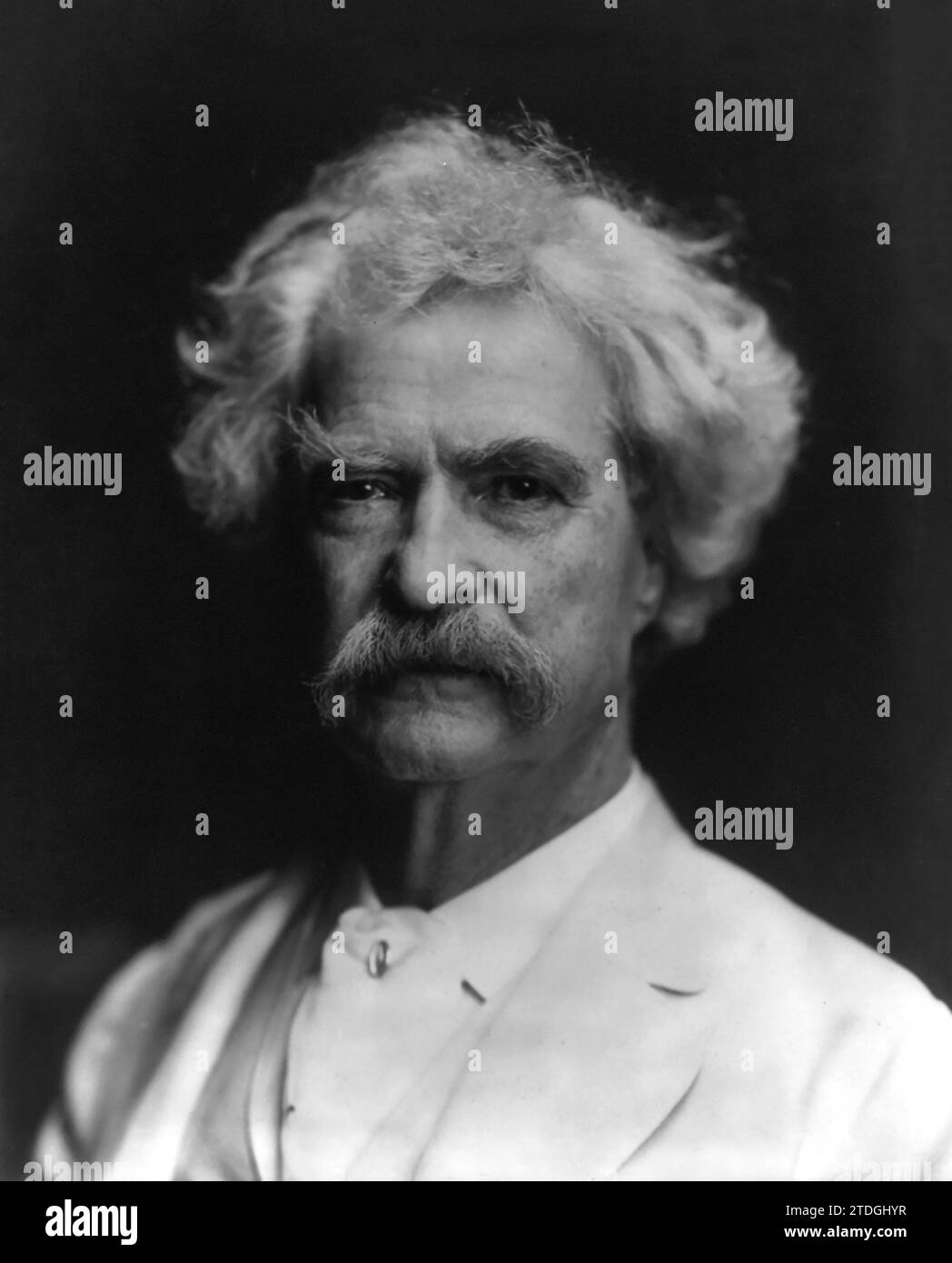 Portrait of Mark Twain. Year 1907. By A. F. Bradley. Stock Photo