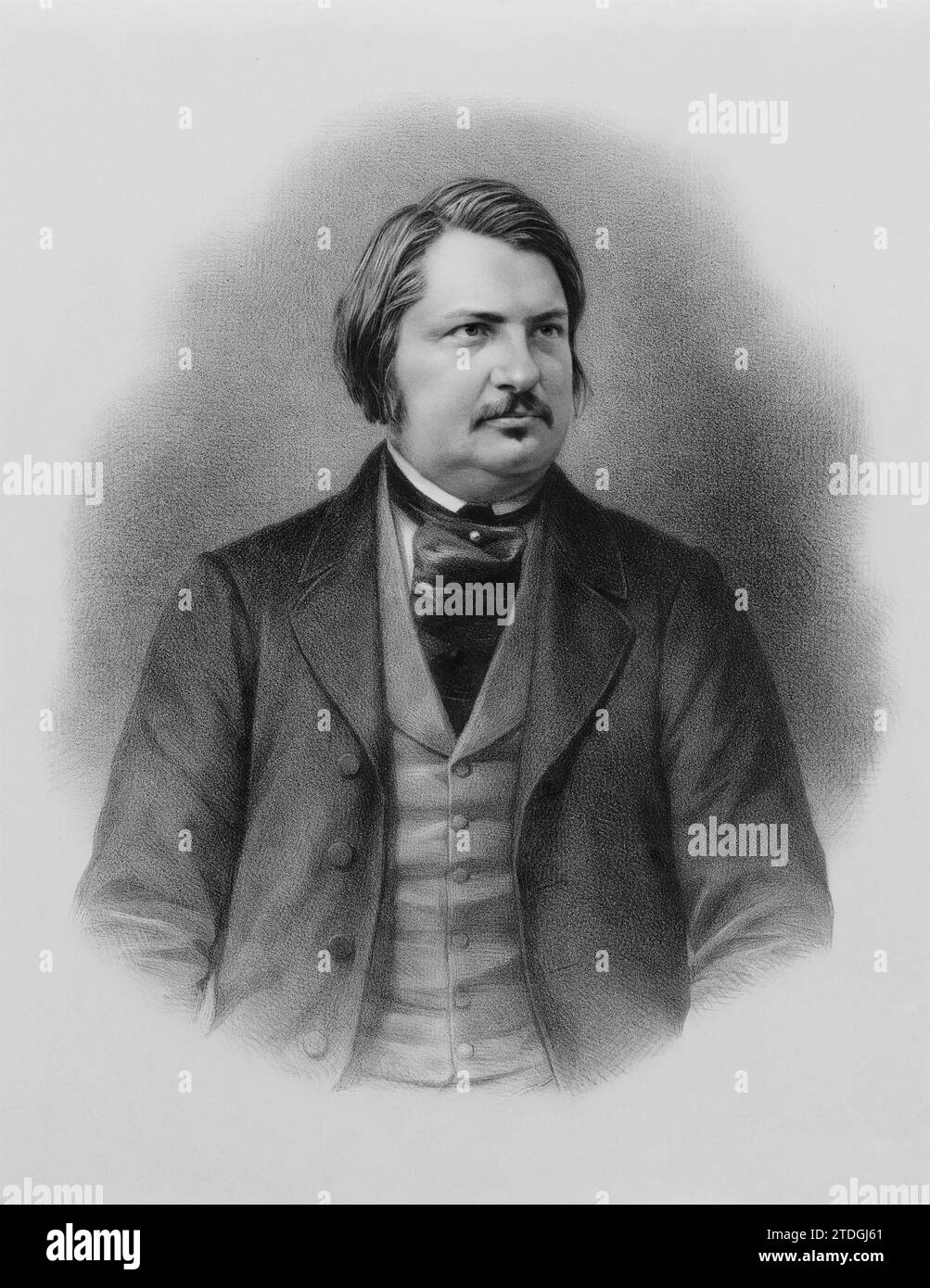 Lithography portrait of Honoré de Balzac. Represented at half-length ...