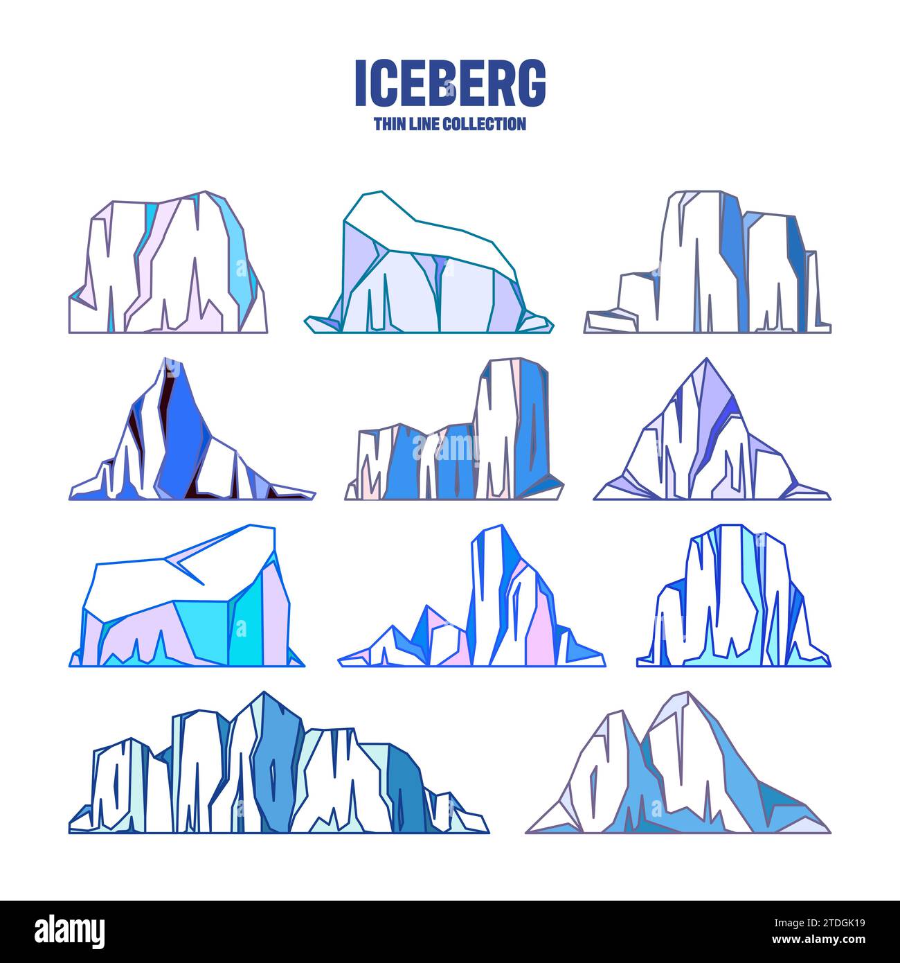 Floating icebergs collection. Drifting arctic glacier, block of frozen ...