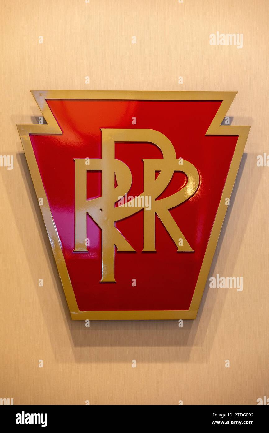 Pennsylvania Railroad Company Logo On Display In The Metropolitan Lounge Of Union Station Chicago June 21, 2023 Stock Photo