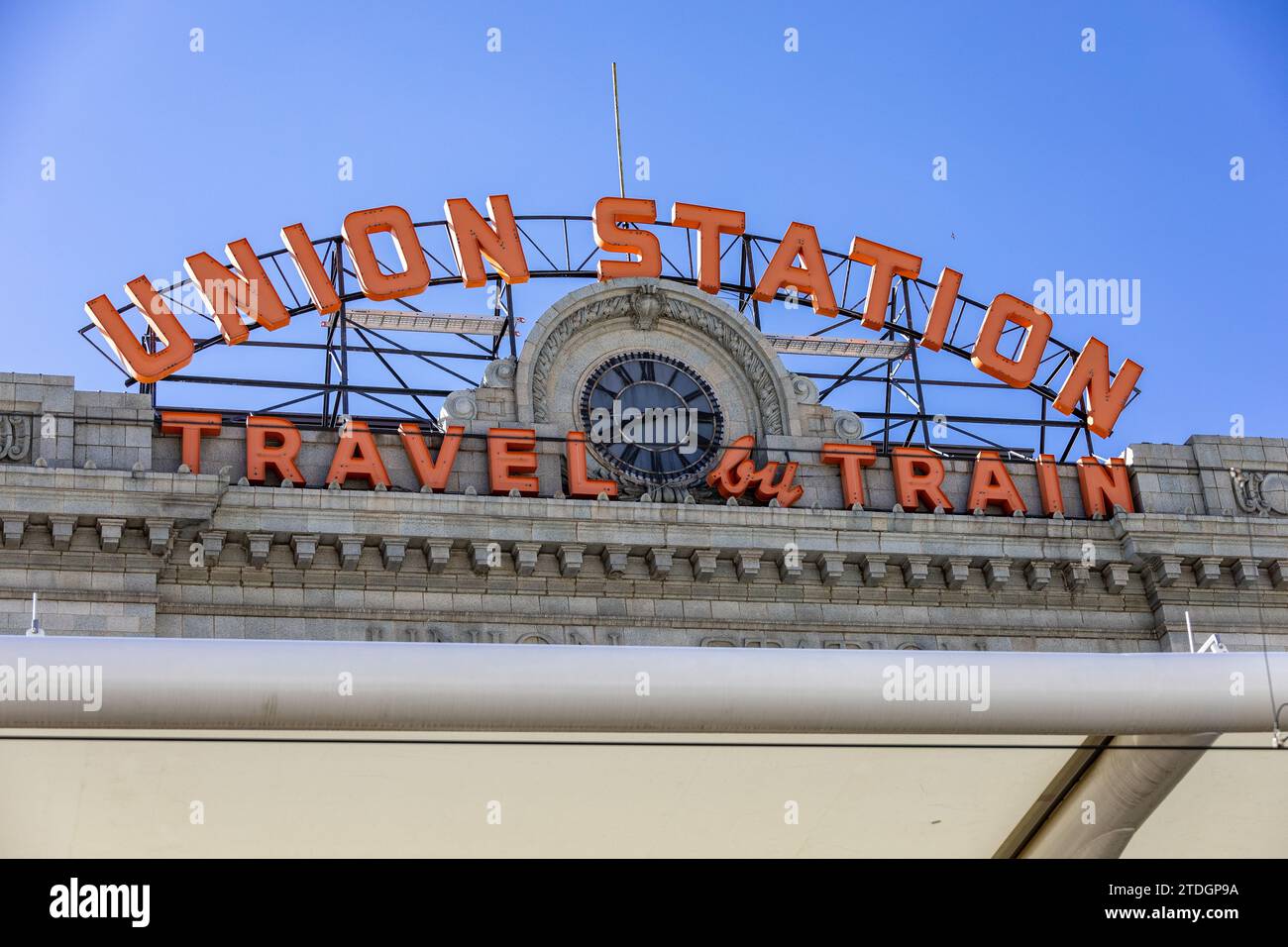 The Union Station Sign And Clock In Denver Colorado United States Stock