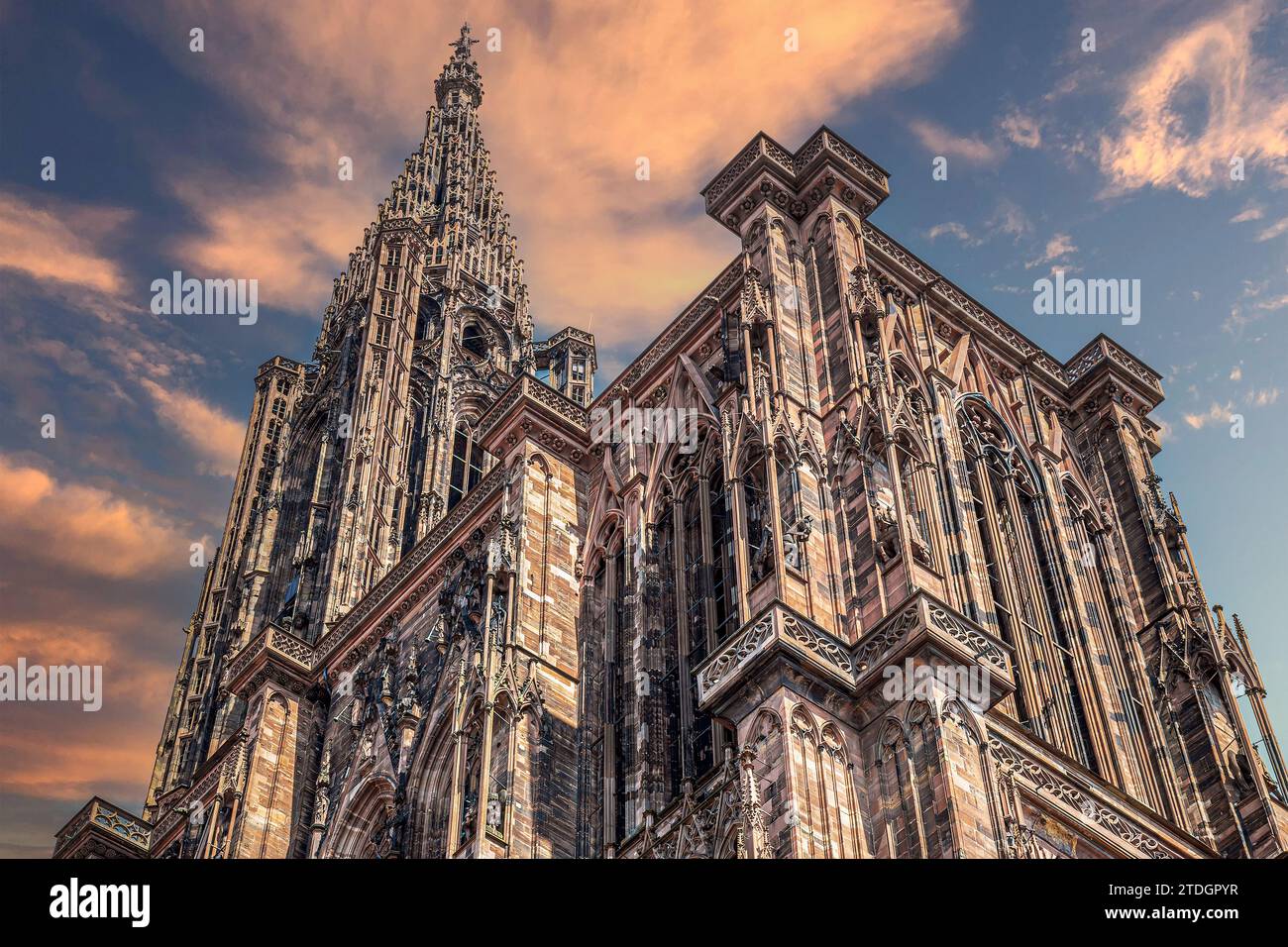 Details of the exterior of famous Notre Dame Cathedral de Strasbourg., Alsace, France. Gothic building dating from the 1200s. UNESCO World Heritage Si Stock Photo