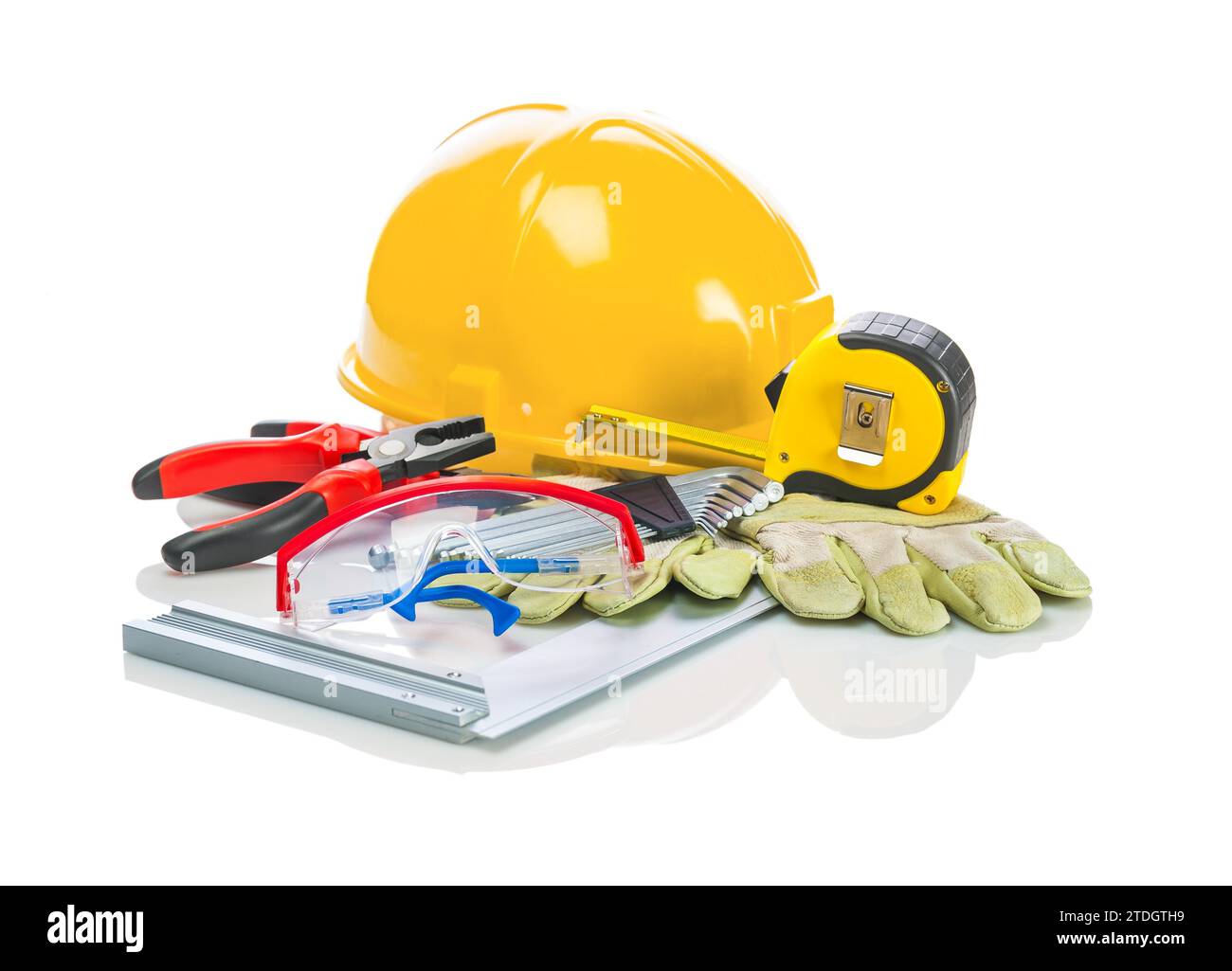 Construction tools on a white background Stock Photo - Alamy