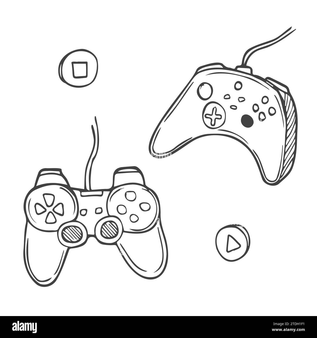 Video game controller, joystick gamepad isolated on white background. Vector hand-drawn illustration in doodle style. Stock Vector