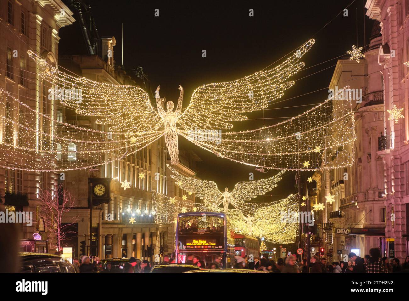 London, United Kingdom - November 16, 2023: Regent's Street illuminations ‘The Spirit of Christmas’ at night. Low-angle view. Stock Photo