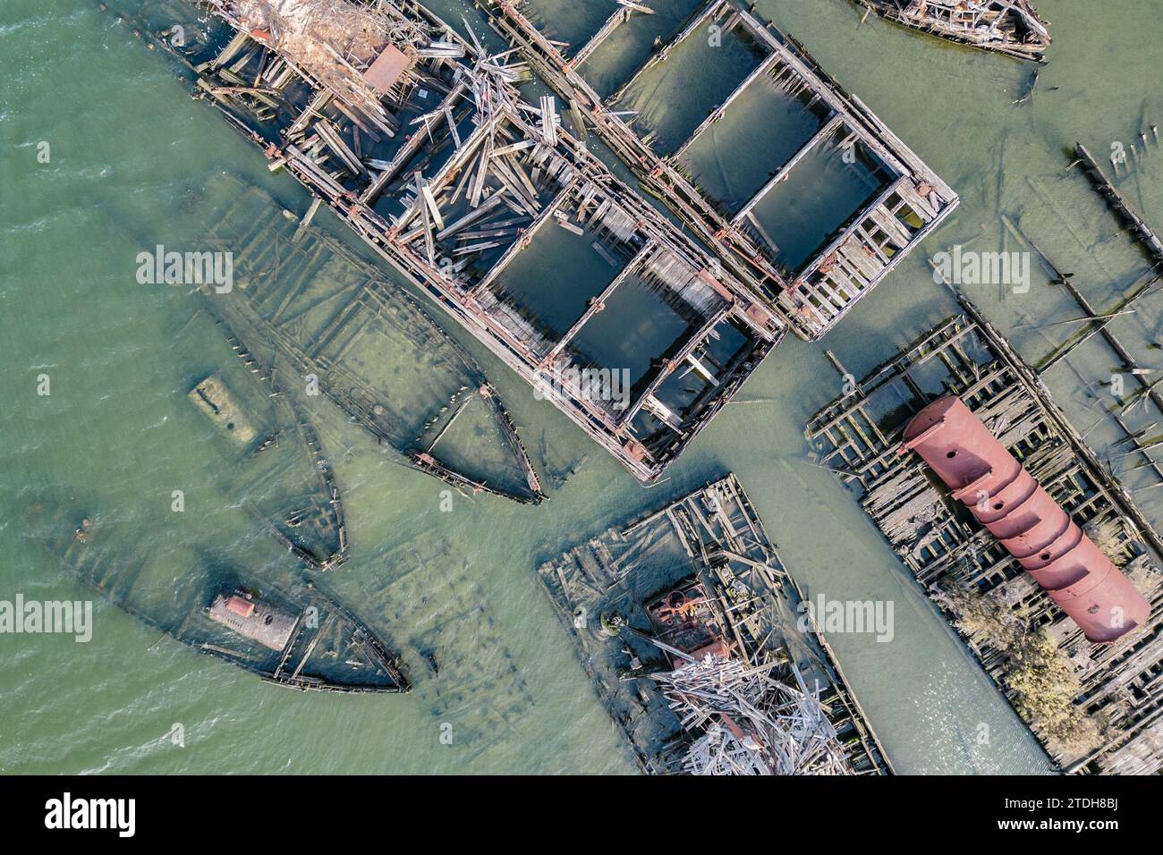 Abandoned ships from tugboat graveyard, Arthur Kill Staten Island, New York Stock Photo