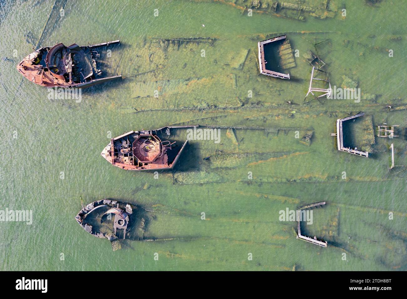 Abandoned ships from tugboat graveyard, Arthur Kill Staten Island, New York Stock Photo