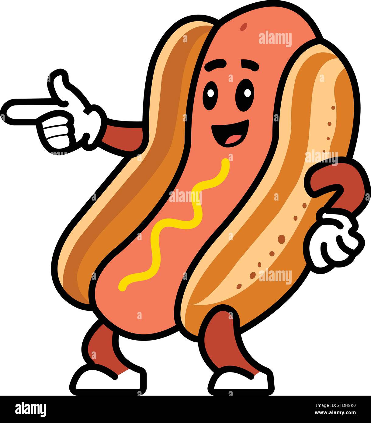 Hot dog cartoon character.Vector a cartoon hot dog pointing with a