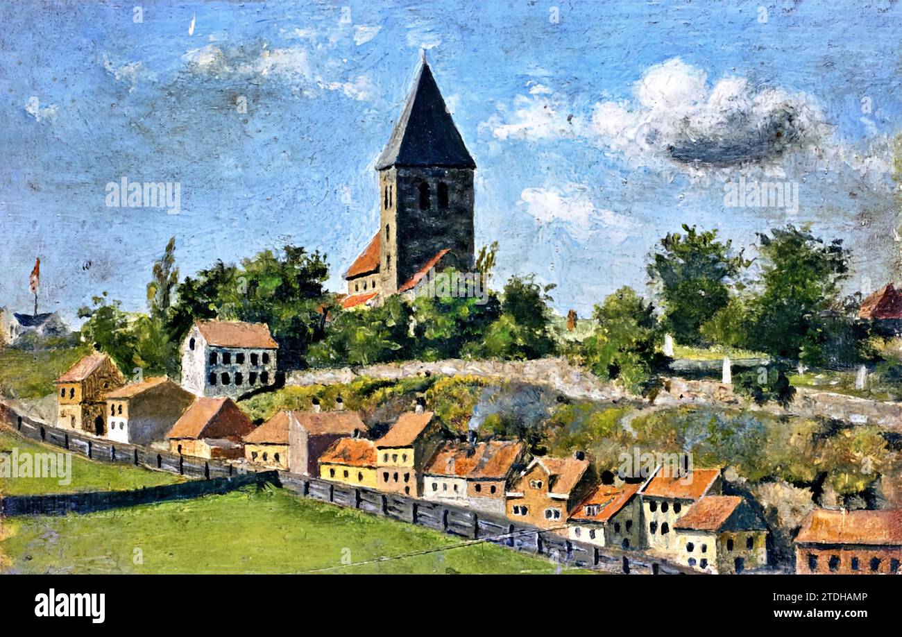 Telthusbakken with Gamle Aker Church, 1880 (Painting) by Artist Munch, Edvard (1863-1944) / Norwegian. Stock Vector