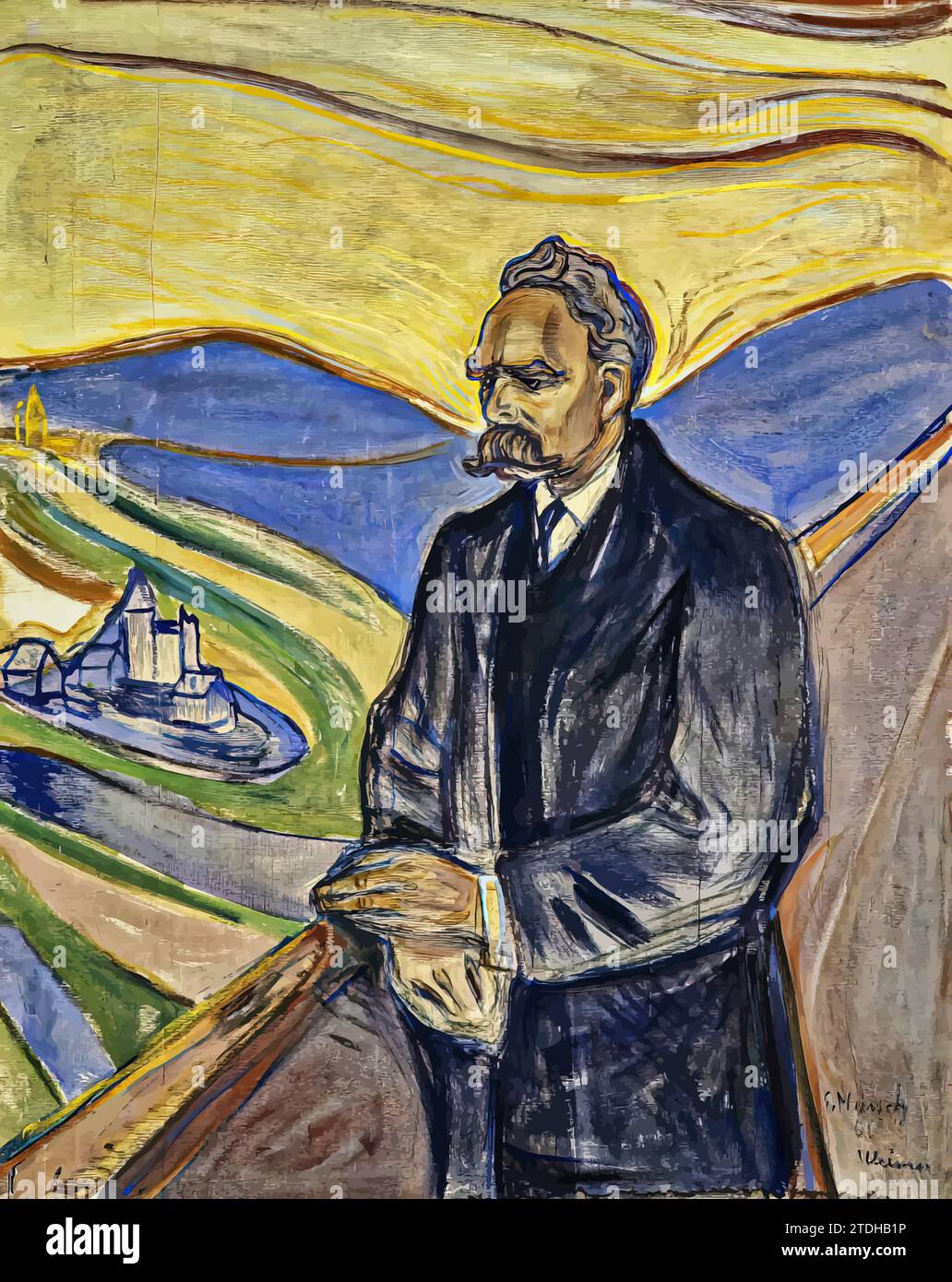 Friedrich Nietzsche, 1906 (Painting) by Artist Munch, Edvard (1863-1944) / Norwegian. Stock Vector