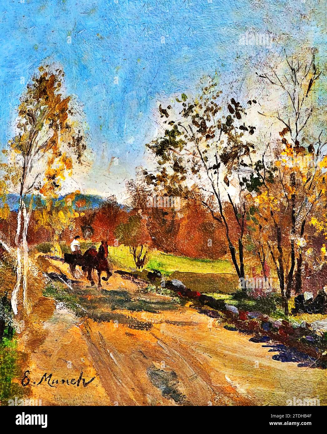 Horse and Cart on a Country Road, 1880 (Painting) by Artist Munch, Edvard (1863-1944) / Norwegian. Stock Vector