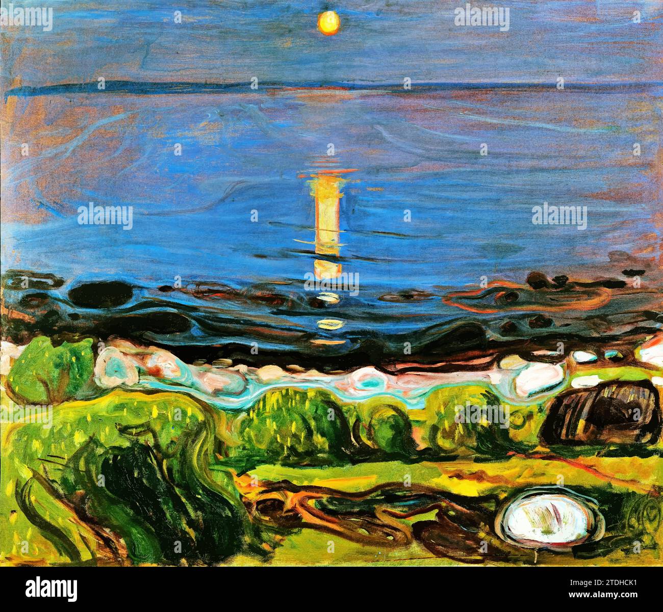 Summer Night by the Beach, 1903 (Painting) by Artist Munch, Edvard (1863-1944) / Norwegian. Stock Vector
