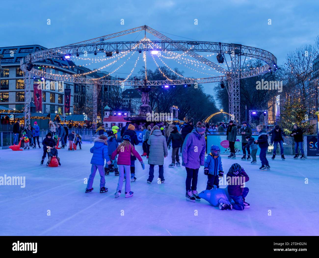 Ice rink Kö on Ice, at the northern end of Königsallee, Christmas market, in Düsseldorf, NRW, Germany Stock Photo