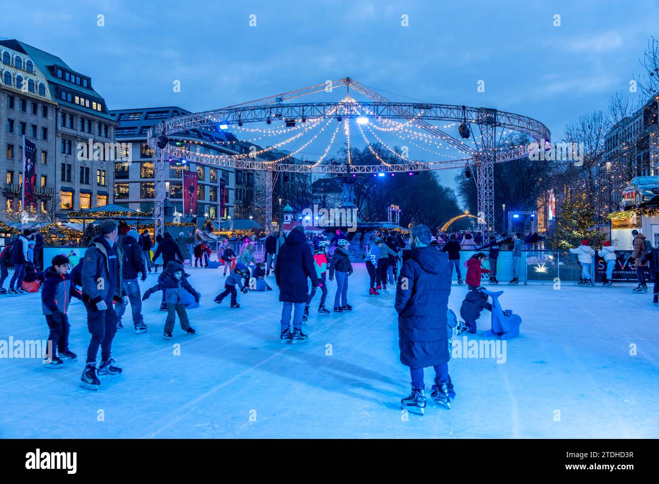 Ice rink Kö on Ice, at the northern end of Königsallee, Christmas market, in Düsseldorf, NRW, Germany Stock Photo