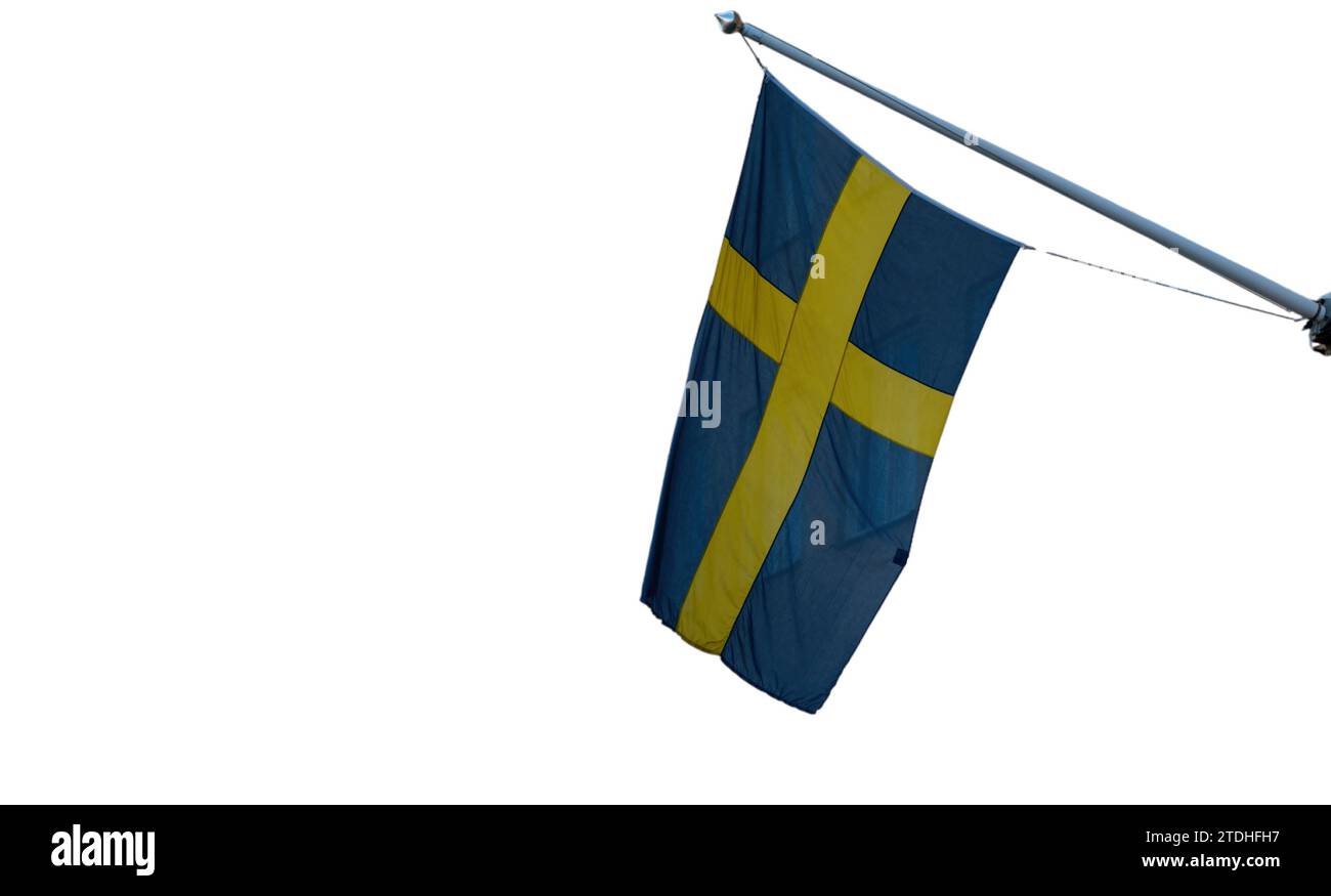 Swedish flag isolated on white transparent, Sweden sign symbol, Stock Photo