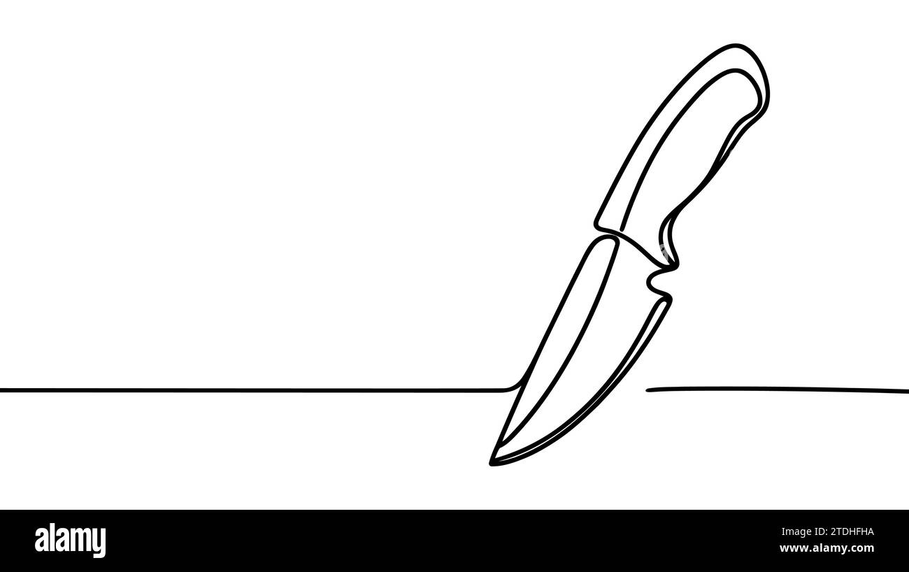 Kitchen knife one line continuous drawing. Kitchen tools continuous one ...