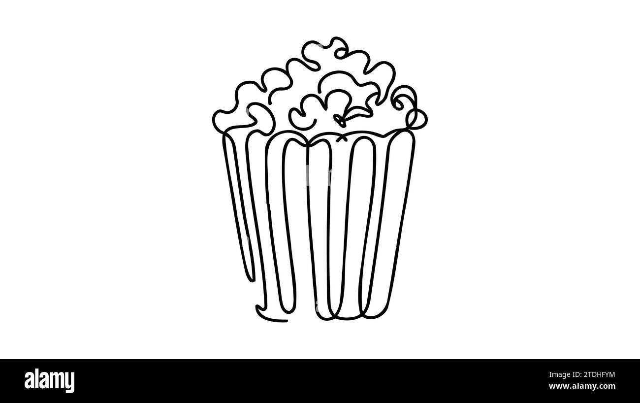 Continuous one line drawing of Popcorn. Popcorn Box line art drawing