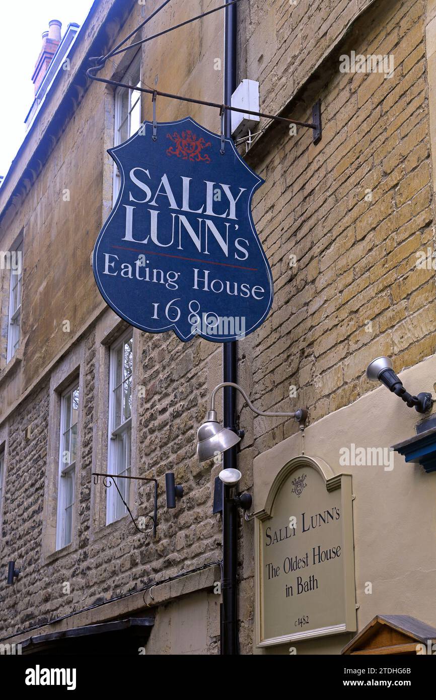 Sally Lunn's Eating House sign. December 2023 Stock Photo