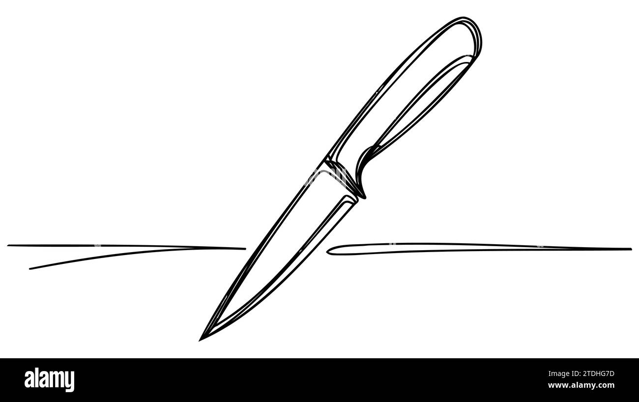 Kitchen knife one line continuous drawing. Kitchen tools continuous one ...