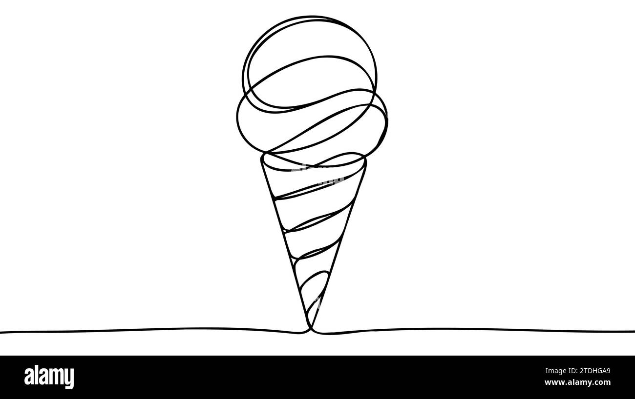 Soft serve ice cream in waffle cone in continuous line art drawing ...