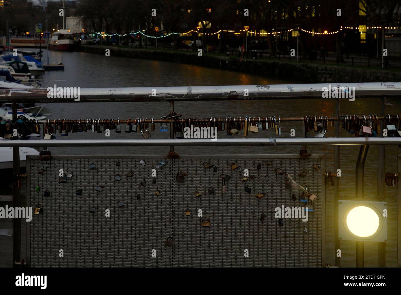 Many love locks / remembrance padlocks on Peros Bridge Horn Bridge