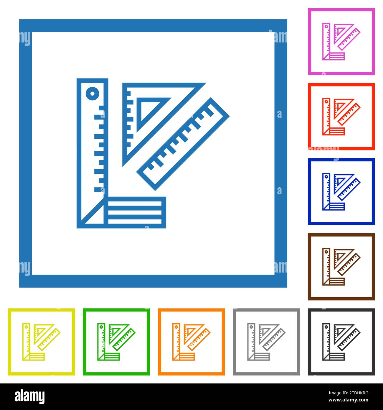 Rulers flat color icons in square frames on white background Stock ...