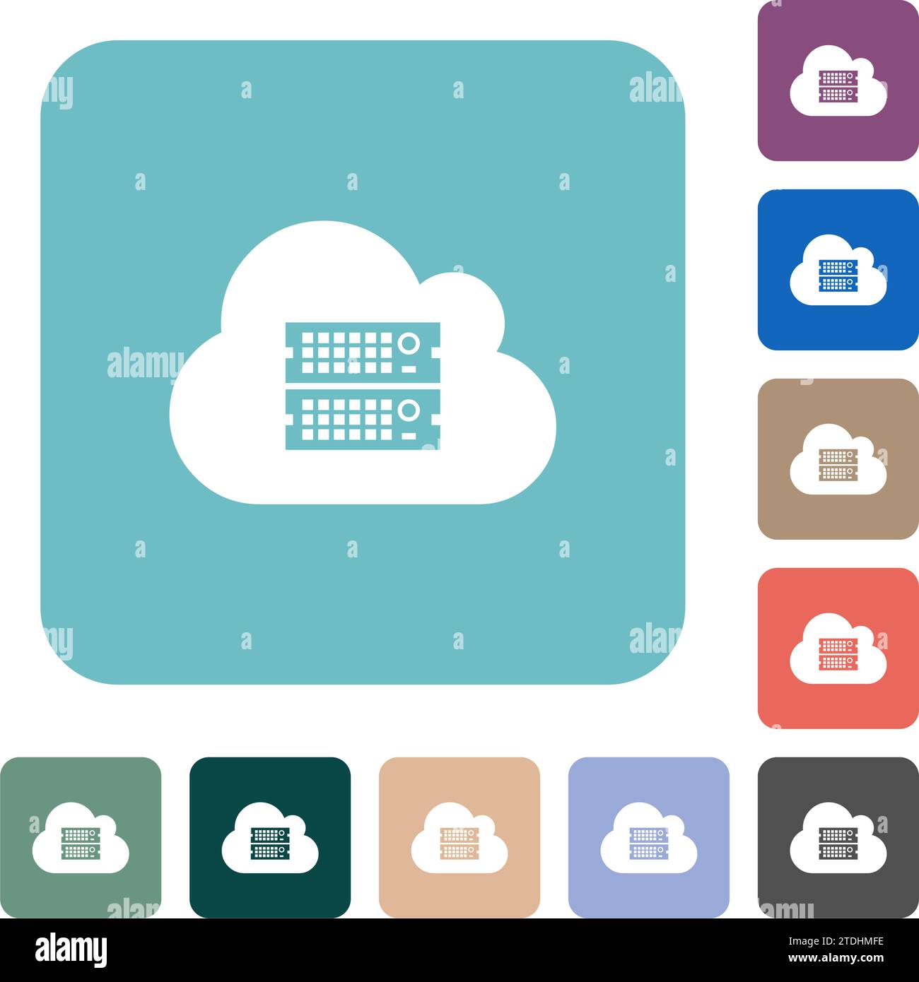 Cloud servers white flat icons on color rounded square backgrounds Stock Vector