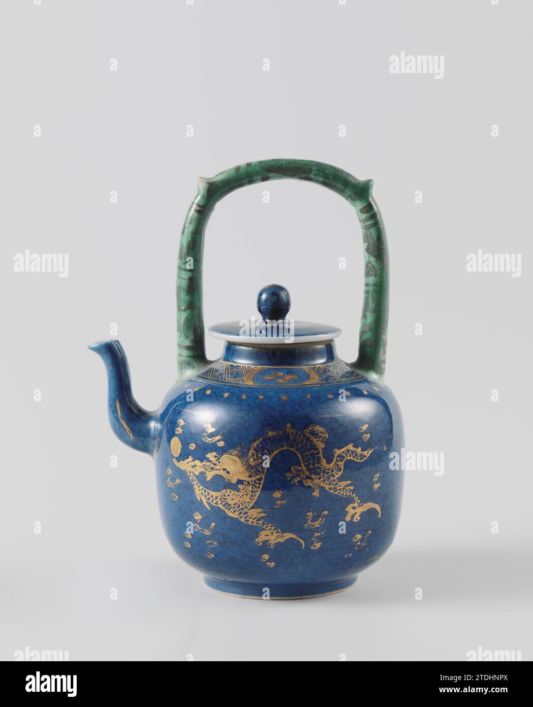 Teapot with powder blue and pearl chasing dragons in gold, anonymous, c ...