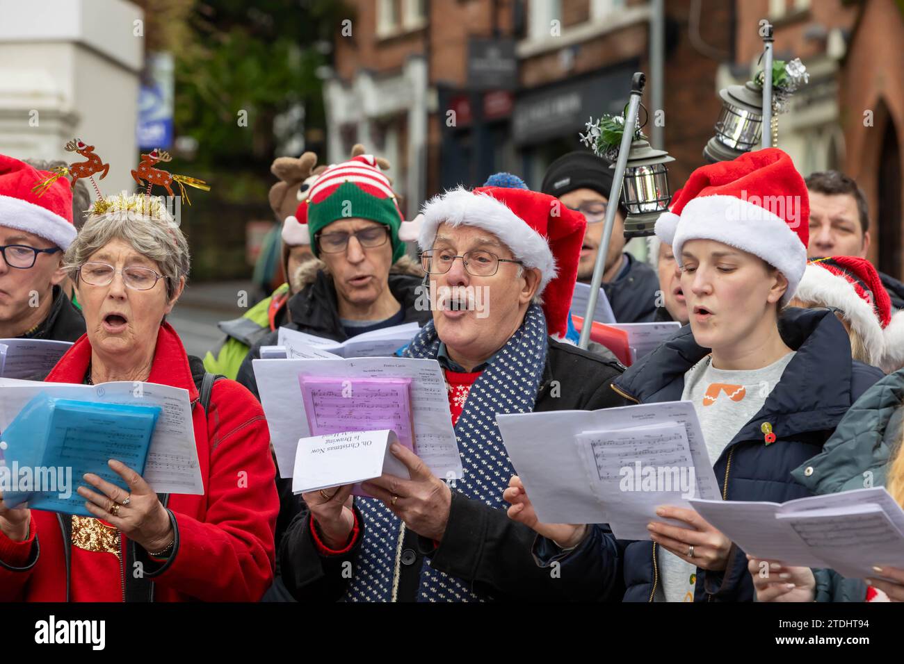 Lymm Big Sing Choir entertained the crowds with carols at Lymm Dickensian Day 2023 Stock Photo